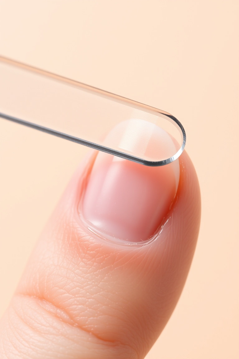 Using a glass file for nail growth tips to prevent splitting