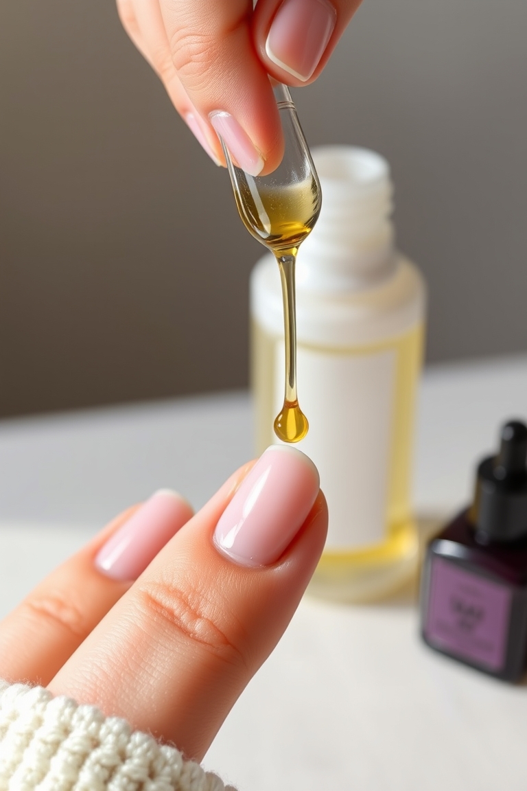hand applying homemade cuticle oil to fragile nails