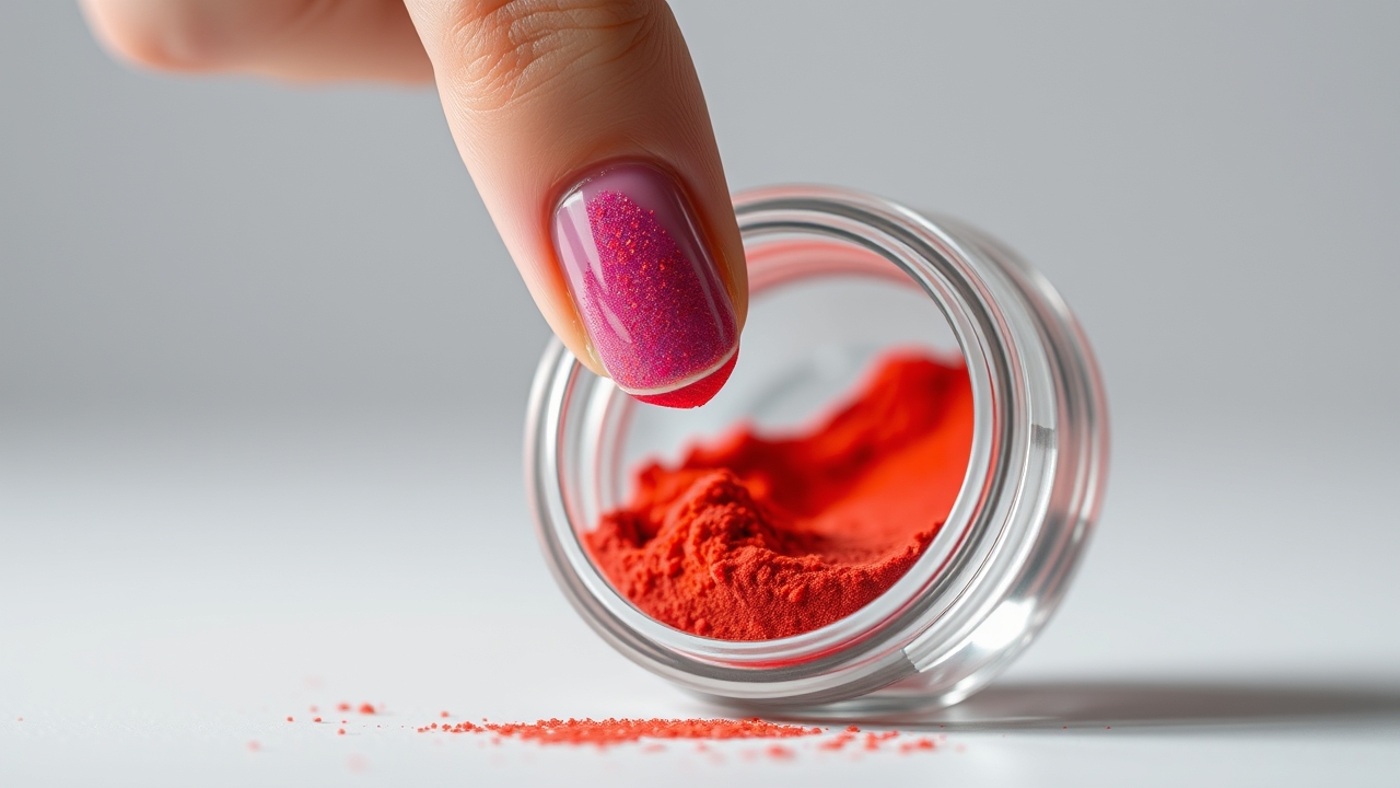 Close-up of dip powder for beginners application process